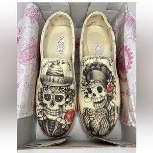 Goby Women Size 9.5 Forever Love in Death Slip On Skeleton Canvas Sneakers Shoes
